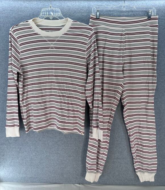 Pact Other - Pact Womens M Striped Red White Green Organic Cotton LS/Pant Jogger Pajama Set